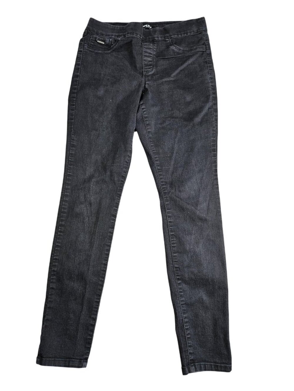 Nine West Pull On Skinny Jeans Womens 10 Charcoal Wash Mid Rise Stretch Denim